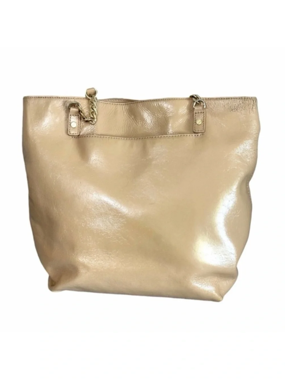 Michael Kors Jet Set Chain Tote Leather Bag Tan Beige Gold - Picture 2 of 11